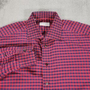 Eton Shirt Mens 17‎ 43 Red Blue Check Contemporary Dress Long Sleeve Cotton